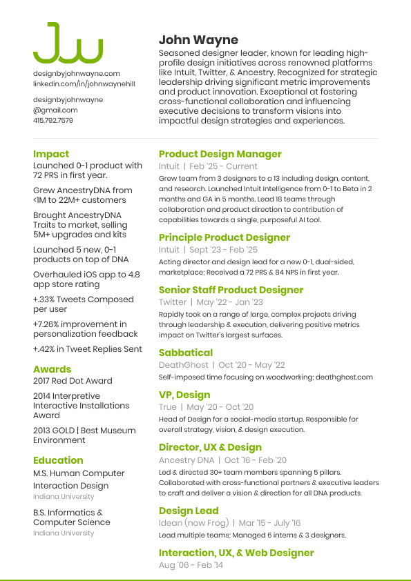 screenshot of John Wayne Hill's resume