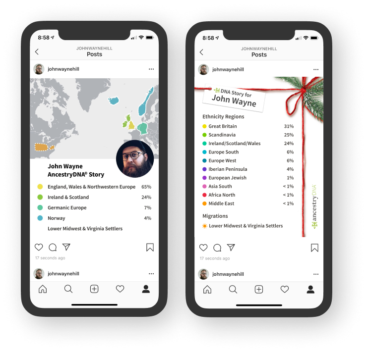 Ancestry DNA Story social sharing via Instagram