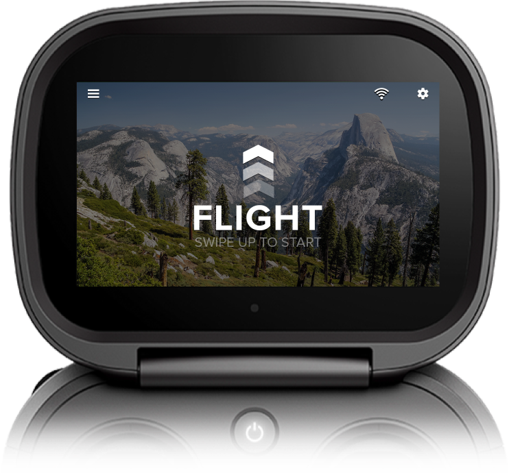 Home screen of controller OS showing a simple swipe up to get flying ui