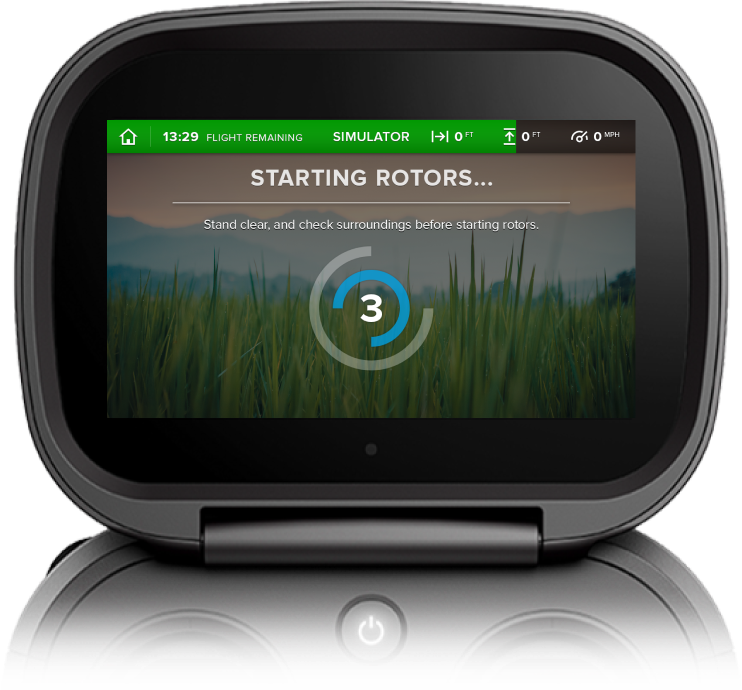 Flight HUD showing that the rotors are starting on the drone