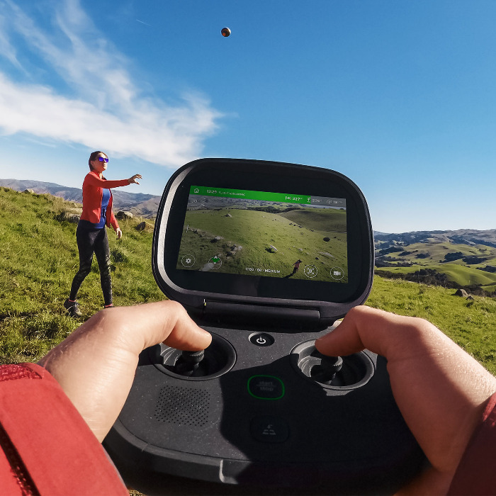 GoPro Karma being flown with focus on drone controller