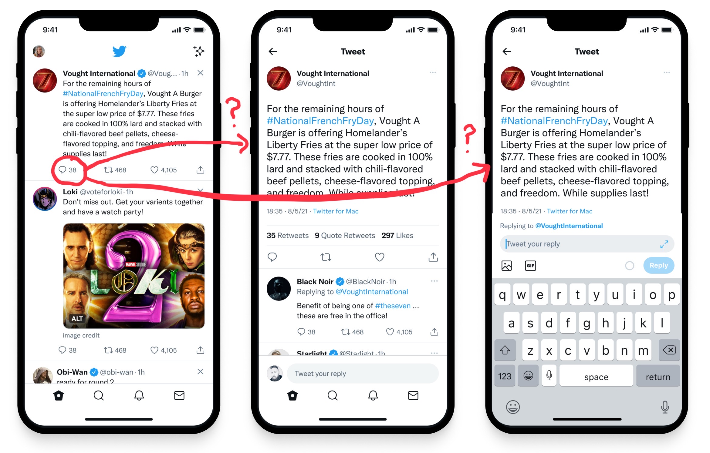 twitter app for iOS with showing the twitter home timeline and tweet details