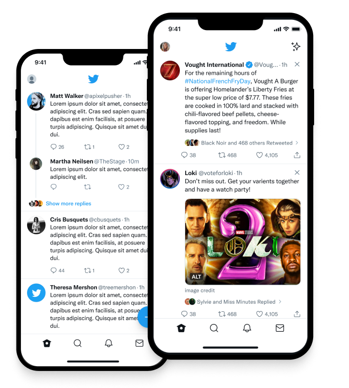Product screens showing Twitter's iOS app