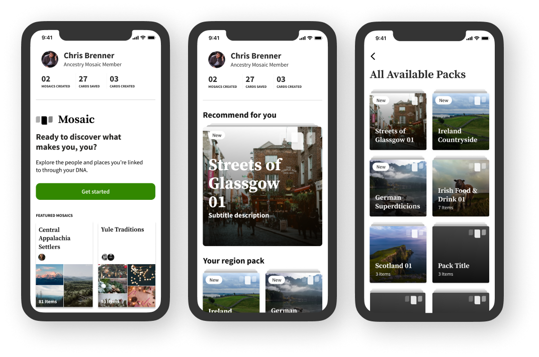 Ancestry Mosaic. Discovery Packs of content about the cultures and traditions from your DNA.