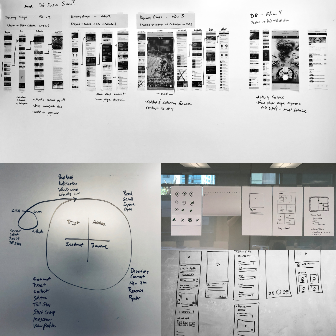 Showing the process of designing Ancestry Mosaic with whiteboards and sketches