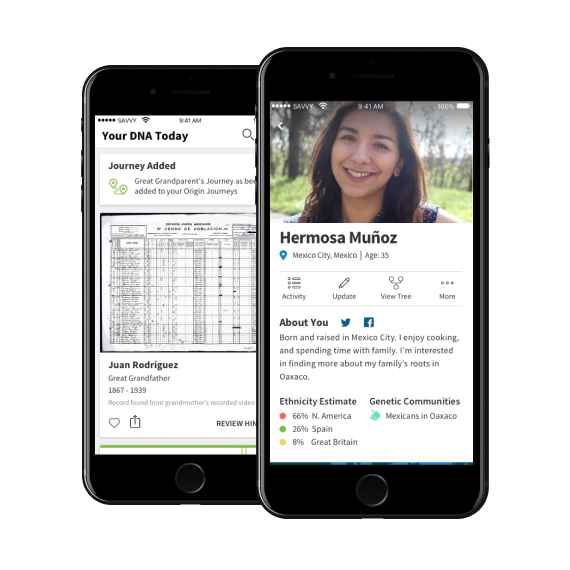 Ancestry Product Vision; One Cohesive experience, shown as an iOS app.