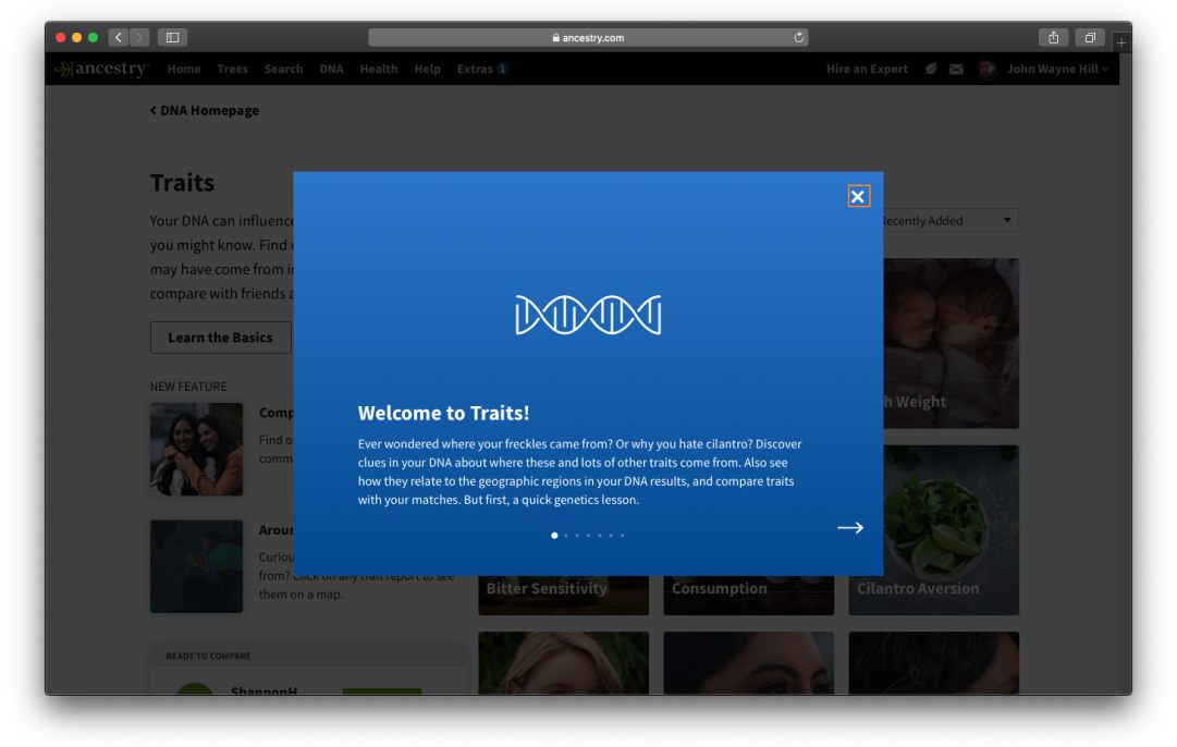 Traits Introduction via desktop web.