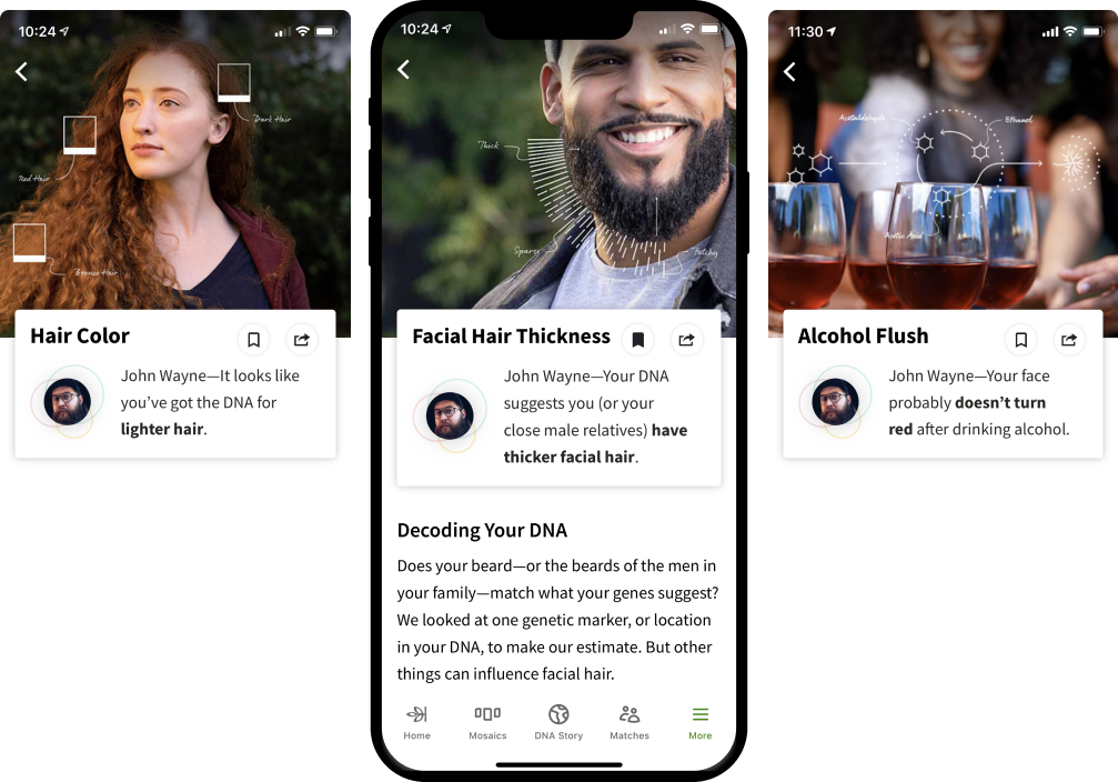 Ancestry DNA Traits screens shown on iOS