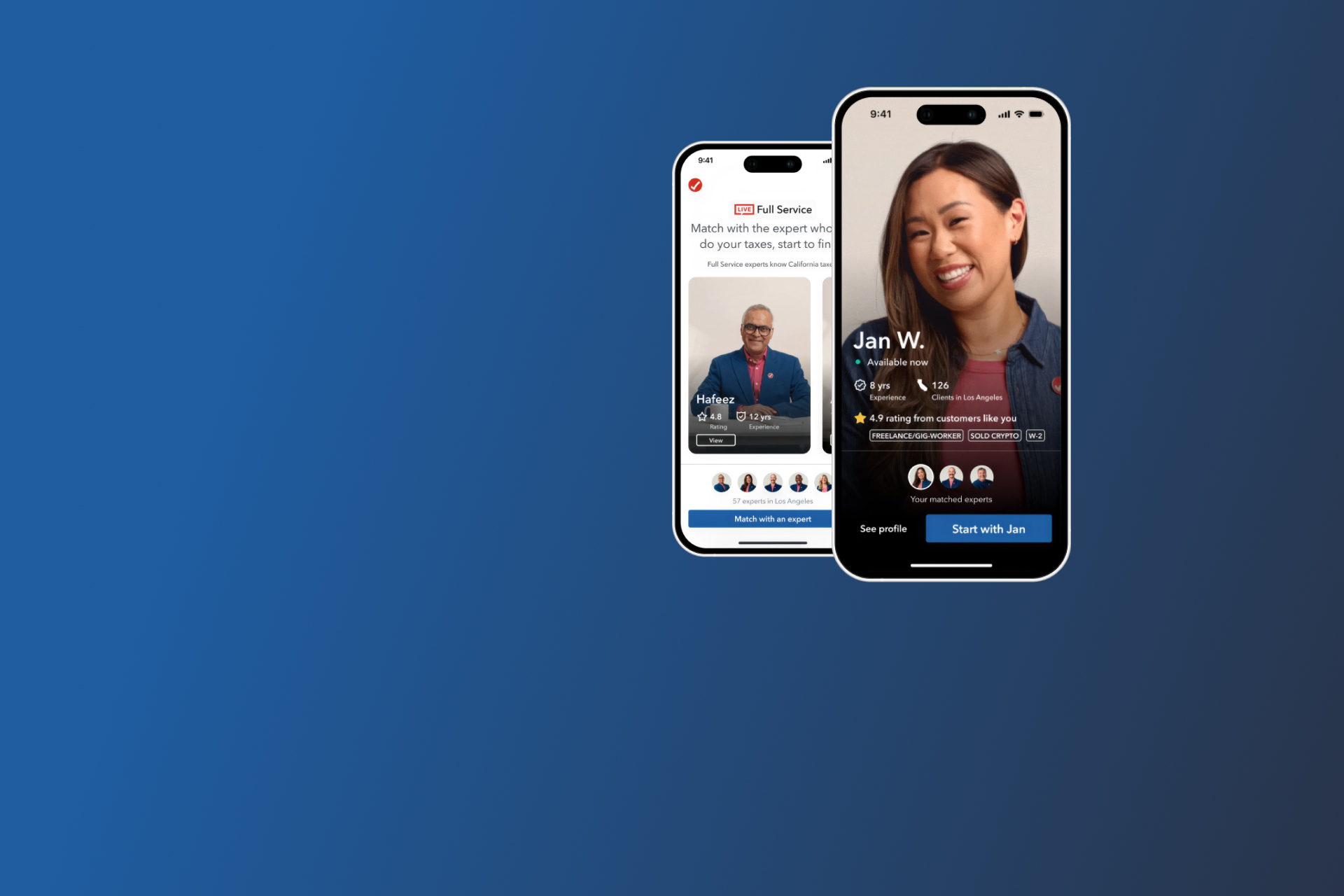 TurboTax Full Service expert shopping experience shown across mobile screens