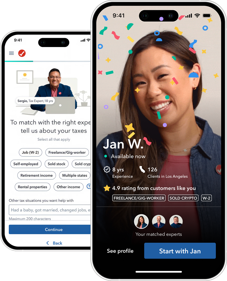 TurboTax Full Service expert shopping experience screens