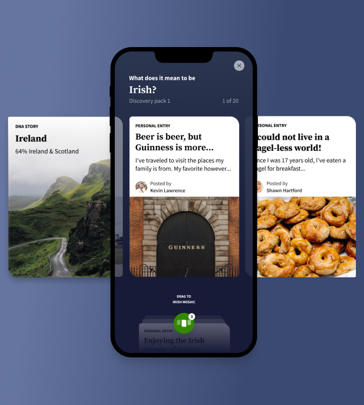 Ancestry Mosaic drag-to-save cards on iOS