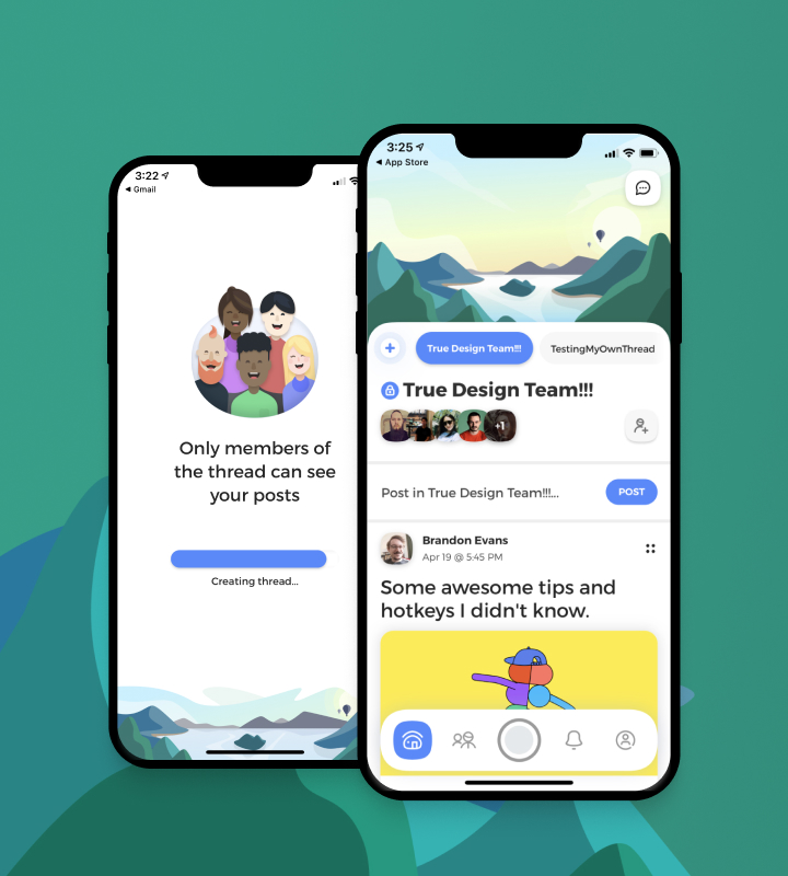 Screens from True, a private-by-default social network