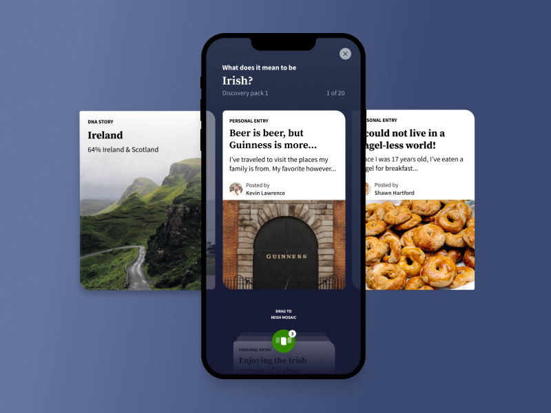 Ancestry Mosaic drag-to-save cards on iOS