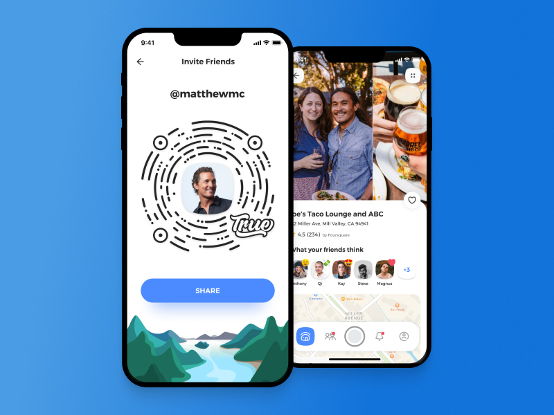 Additional True app screens across Places, Explore, and Activity