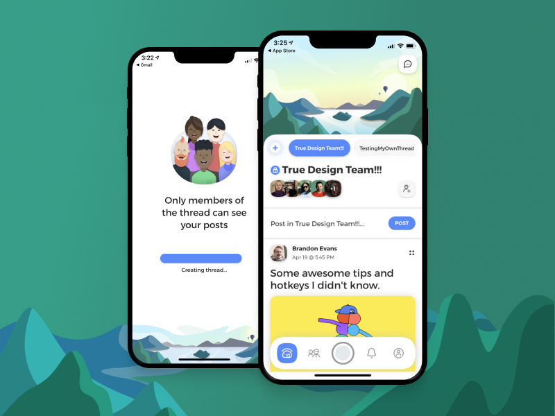Screens from True, a private-by-default social network