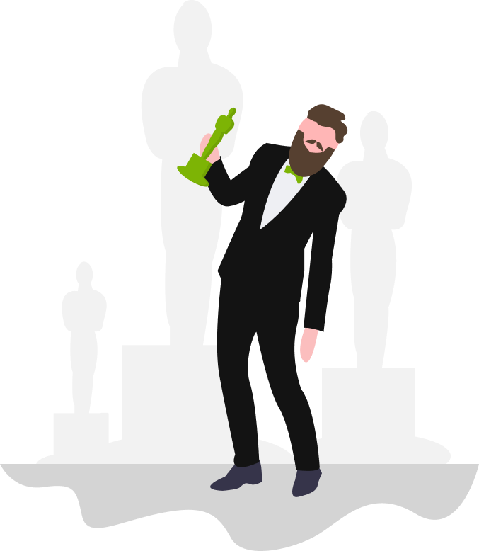 illustration of a bearded man getting an oscar award